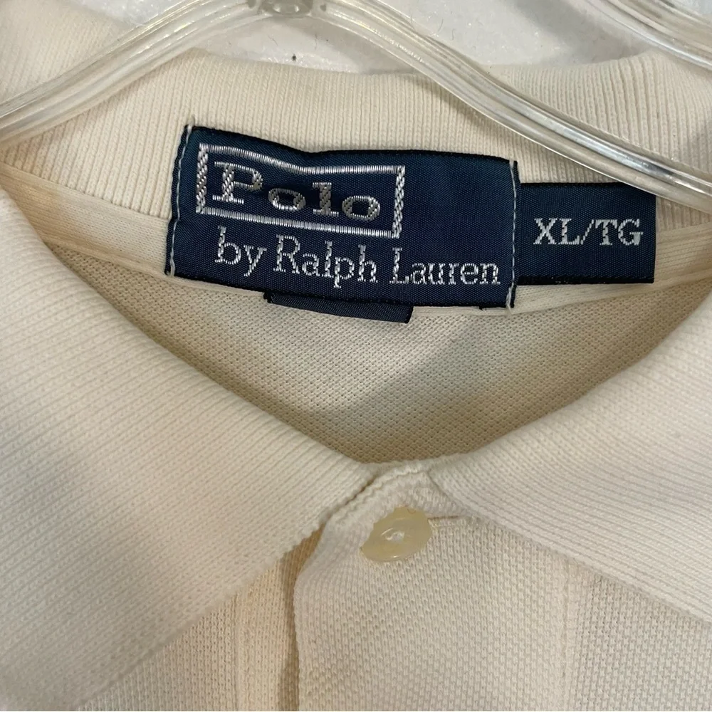 Polo Ralph Lauren Mens Size XL Ivory Cream Brown Shirt Preppy Logo Short Sleeve